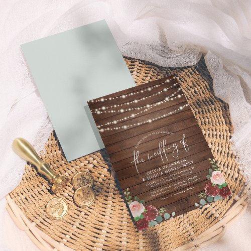 String Lights Eucalyptus & Burgundy Floral Wedding