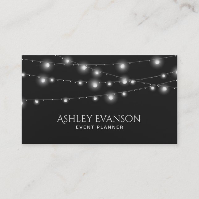 String Lights Event Party Planner Elegant Business Card (Front)