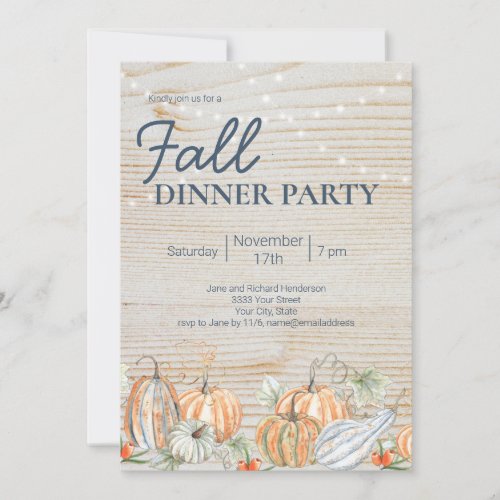 String Lights Fall Dinner Party Pumpkin Invitation