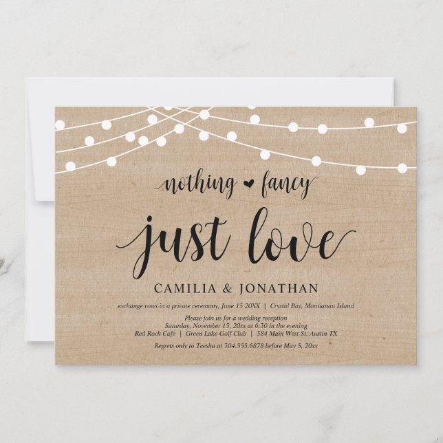 String Lights Farm Wood, Wedding Elopement Party Invitation (Front)