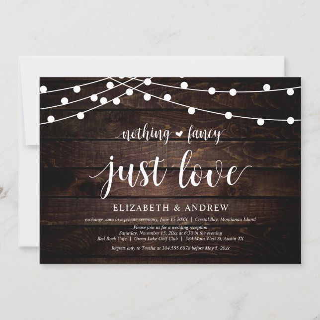 String Lights Farm, wood, Wedding Elopement Party Invitation (Front)