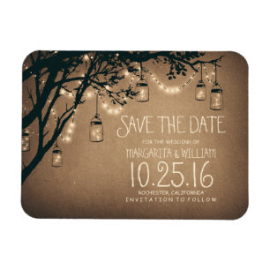 string lights fireflies mason jars save the date magnet