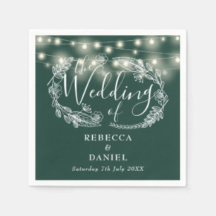 String Lights Floral Emerald Green Wedding Napkins