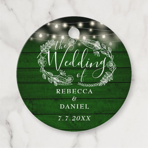 String Lights Floral Emerald Green Wood Wedding Favor Tags