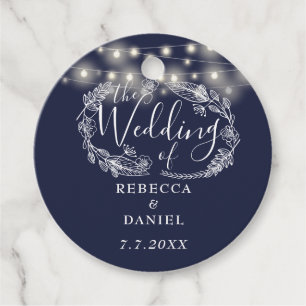 String Lights Floral Navy Blue Wedding Favor Tags