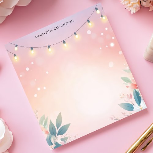 String Lights Floral Pastel Personalized Name Notepad