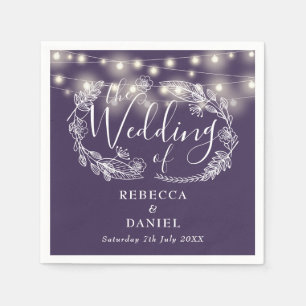 String Lights Floral Purple Script Wedding Napkins