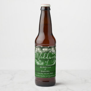 String Lights Floral Rustic Emerald Green Wedding Beer Bottle Label