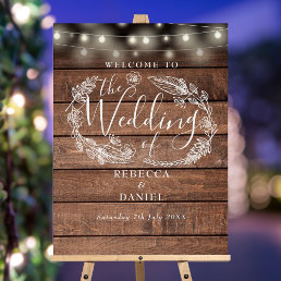 String Lights Floral Rustic Wedding Welcome Sign