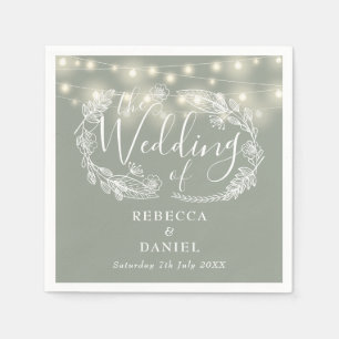 String Lights Floral Sage Green Wedding Napkins