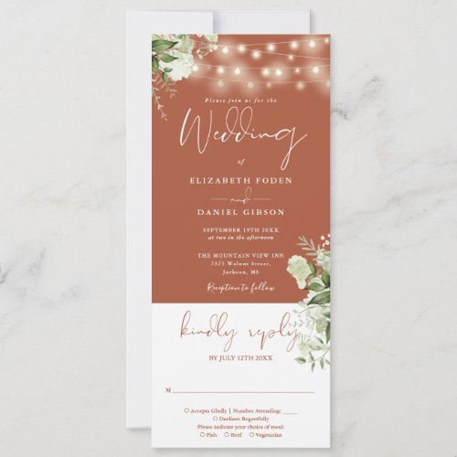 String Lights Floral Terracotta All In One Wedding Invitation