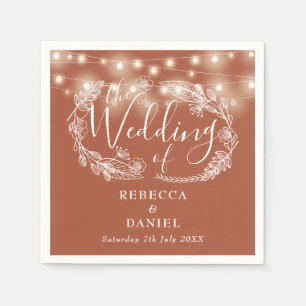 String Lights Floral Terracotta Wedding Napkins