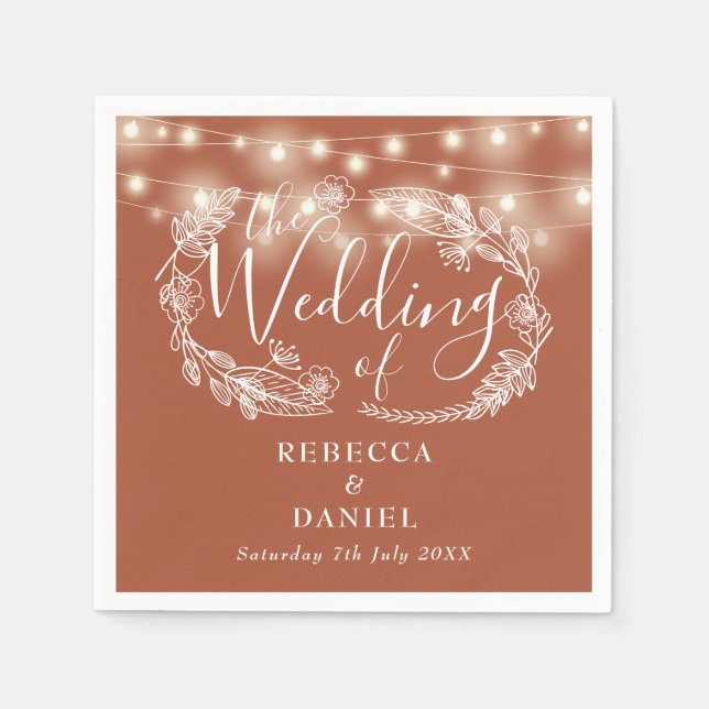 String Lights Floral Terracotta Wedding Napkins (Front)