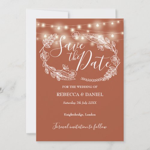 String Lights Floral Terracotta Wedding Save The Date