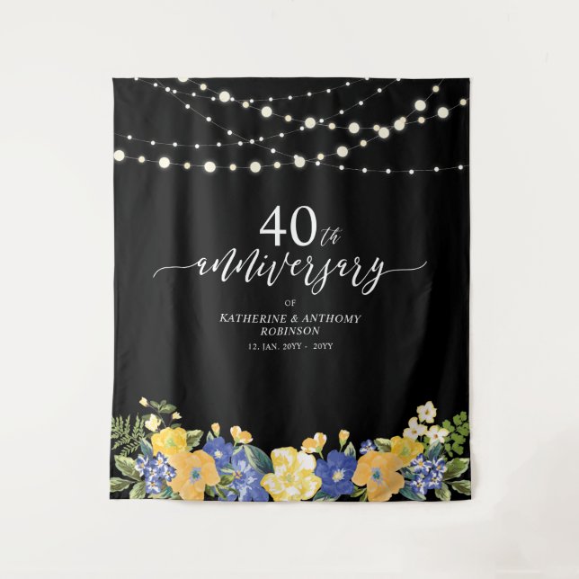 String Lights & Flowers 40th Wedding Anniversary Tapestry (Front)
