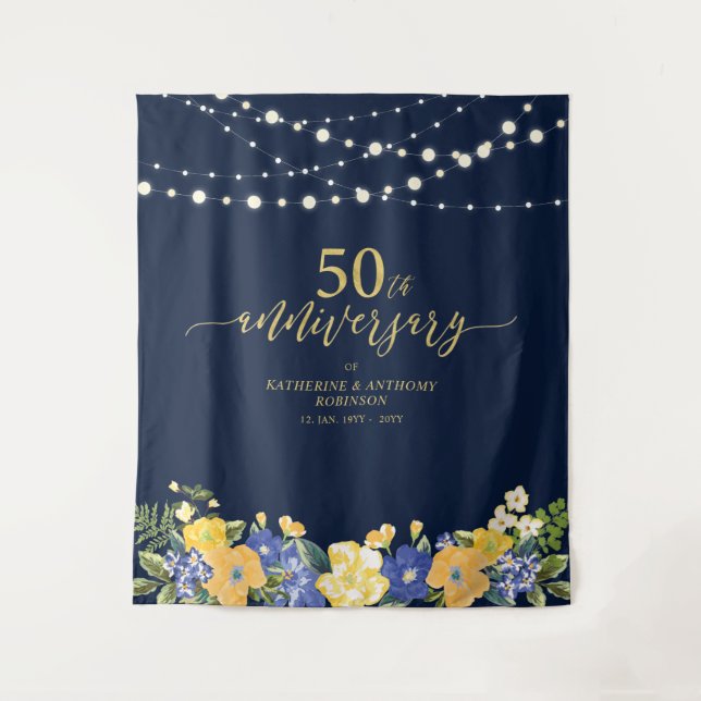 String Lights & Flowers 50th Wedding Anniversary T Tapestry (Front)
