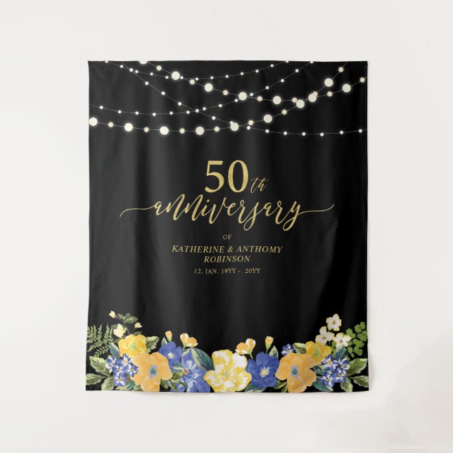 String Lights & Flowers 50th Wedding Anniversary Tapestry (Front)