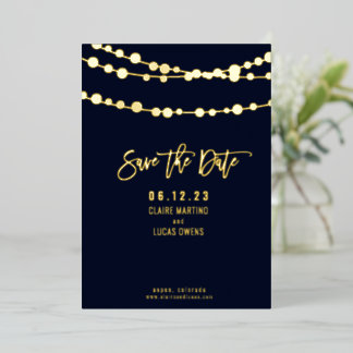 String Lights Foil Save the Date Foil Invitation