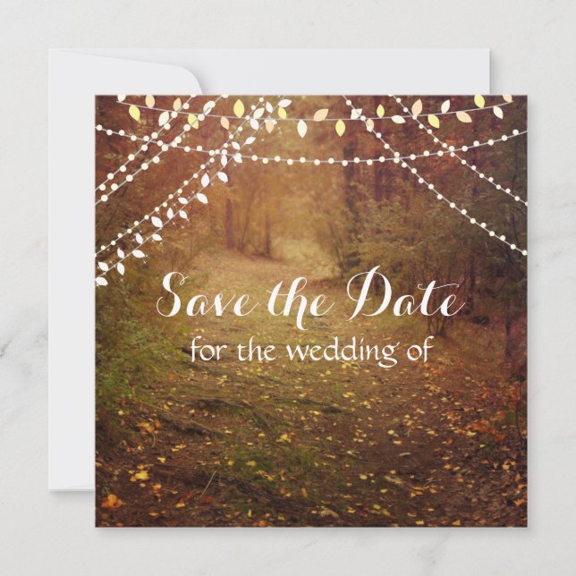String Lights, Forest Path Save the Date Card (Front)