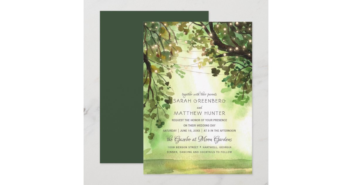 Tree Path Invitation String Lights Forest Trees Path Rustic Wedding Invitation | Zazzle