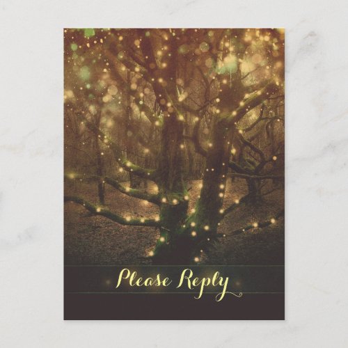 string lights forest trees RSVP postcards