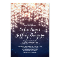String Lights Glitter Navy Vintage Elegant Wedding Card