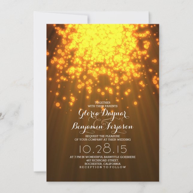String lights glitz romantic wedding invitations (Front)