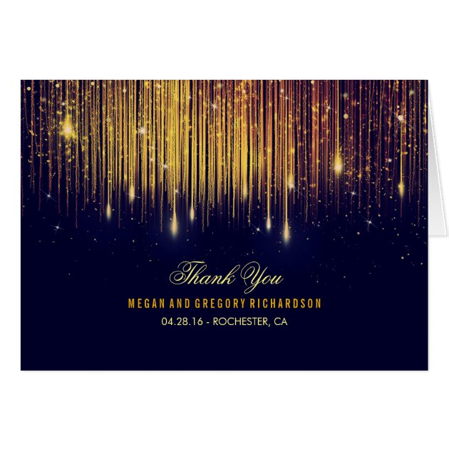 String Lights Gold And Navy Wedding Thank You Card