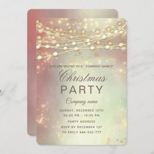 string lights gold corporate Christmas party blush Invitation