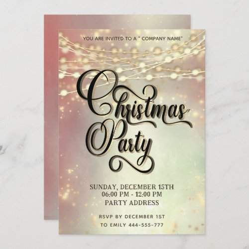 string lights gold corporate Christmas party blush Invitation