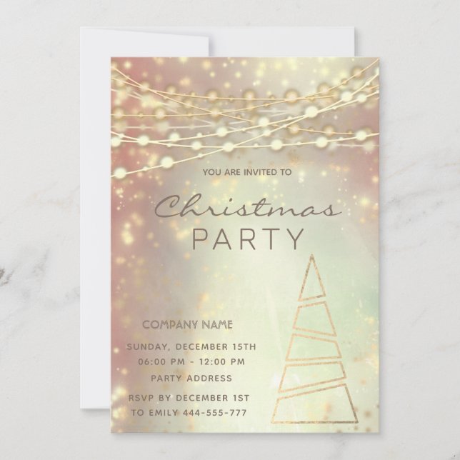 string lights gold corporate Christmas party blush Invitation (Front)