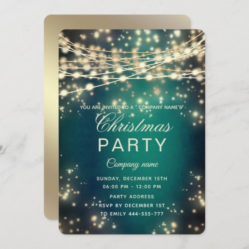 string lights gold corporate Christmas party green Invitation