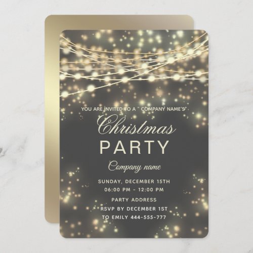 string lights  gold  corporate Christmas party Inv Invitation