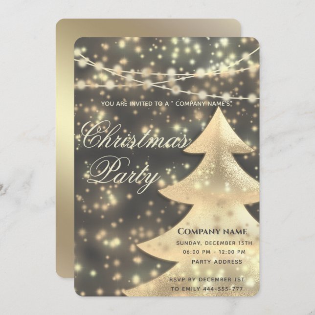 string lights  gold  corporate Christmas party Inv Invitation (Front/Back)