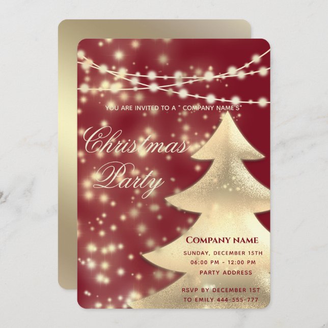 string lights  gold  corporate Christmas party Inv Invitation (Front/Back)