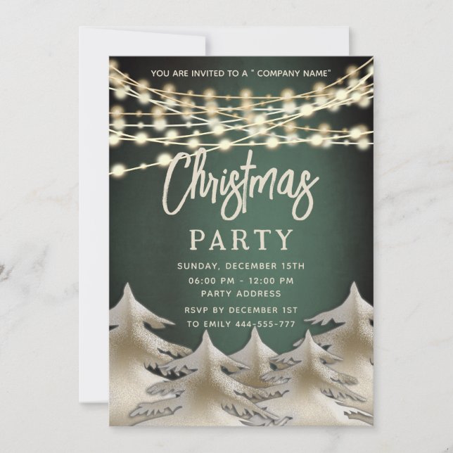 string lights gold corporate Christmas party Invitation (Front)