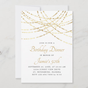 String Lights Gold Elegant Birthday Dinner Invitation