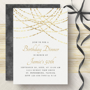 String Lights Gold Elegant Birthday Dinner Invitation