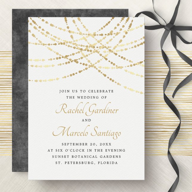 String Lights Gold Elegant Wedding Invitation (Creator Uploaded)
