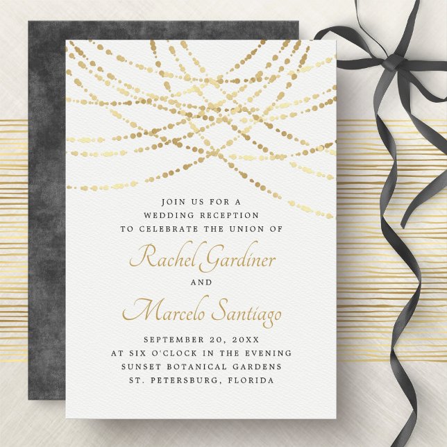 String Lights Gold Elegant Wedding Reception Invitation (Creator Uploaded)
