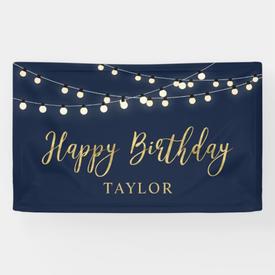 String Lights Gold Happy Birthday Party Banner