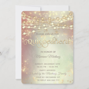 String lights gold sparkle blushed invitation