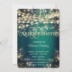 String lights gold sparkle Emerald green  Invitation