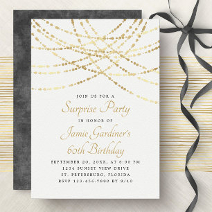 String Lights Gold Surprise Birthday Invitation