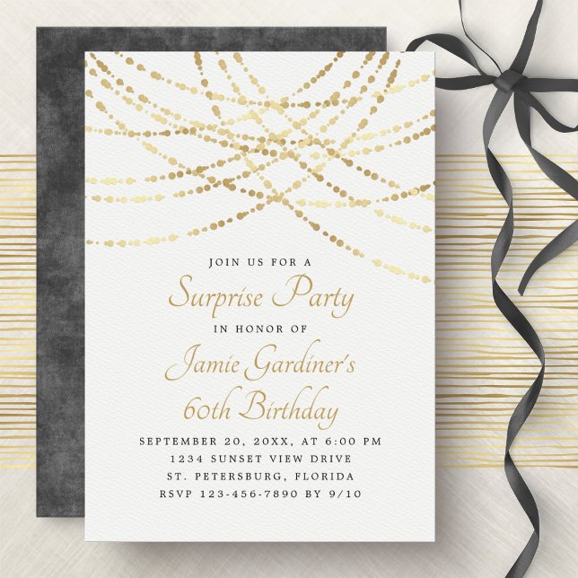 String Lights Gold Surprise Birthday Invitation (Creator Uploaded)