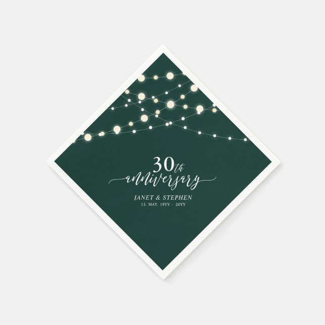 String Lights | Green 30th Wedding Anniversary Napkins (Corner)