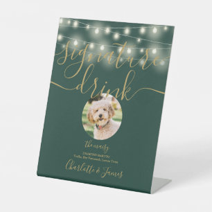 String Lights Green And Gold Pet Signature Drink  Pedestal Sign