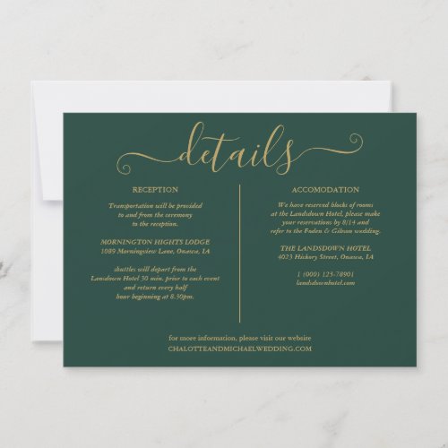 String Lights Green And Gold Wedding Details Info Invitation