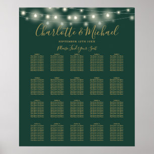 String Lights Green And Gold Wedding Seating Chart