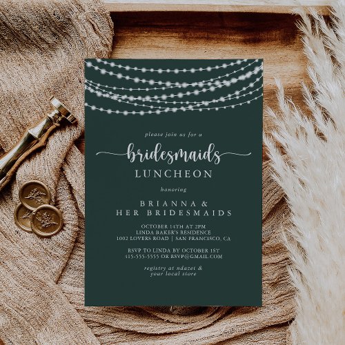 String Lights Green Bridesmaids Luncheon Shower   Invitation